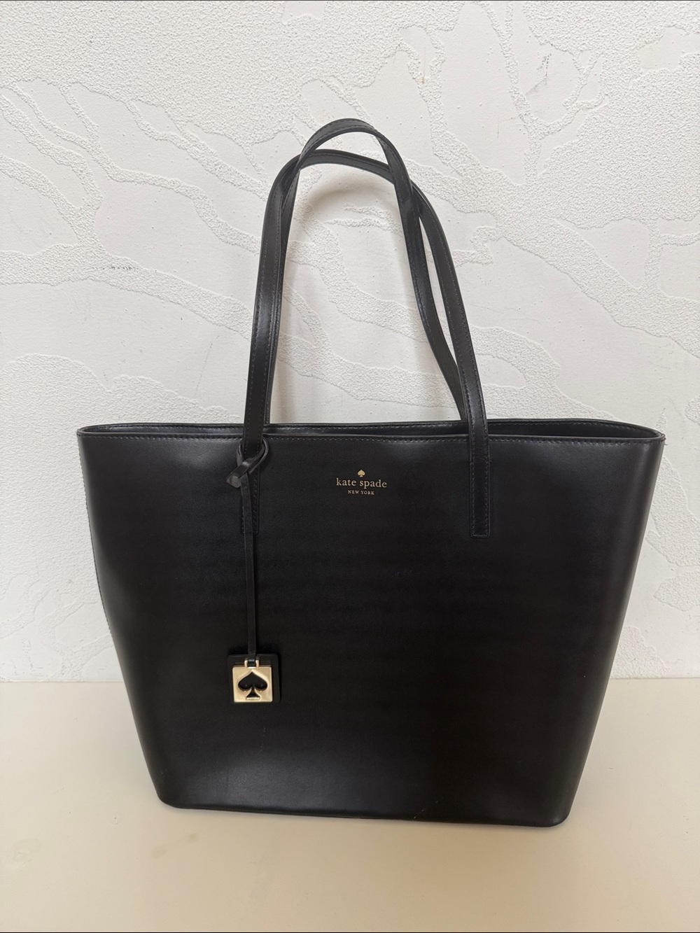 Kate Spade Black Have Street Maxi Leather Tote Gold Spade Charm